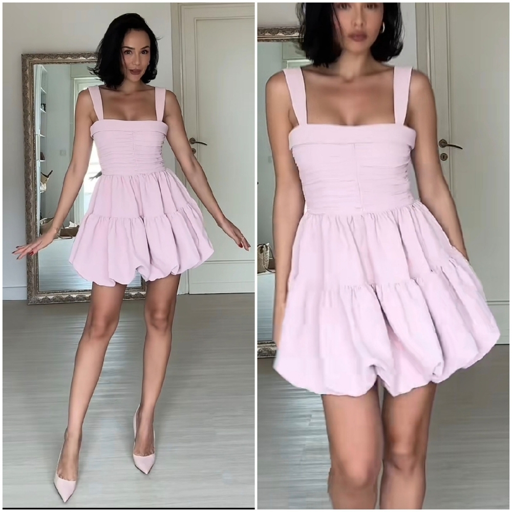 Zara Puff Balloon Mini Dress Pink Size L